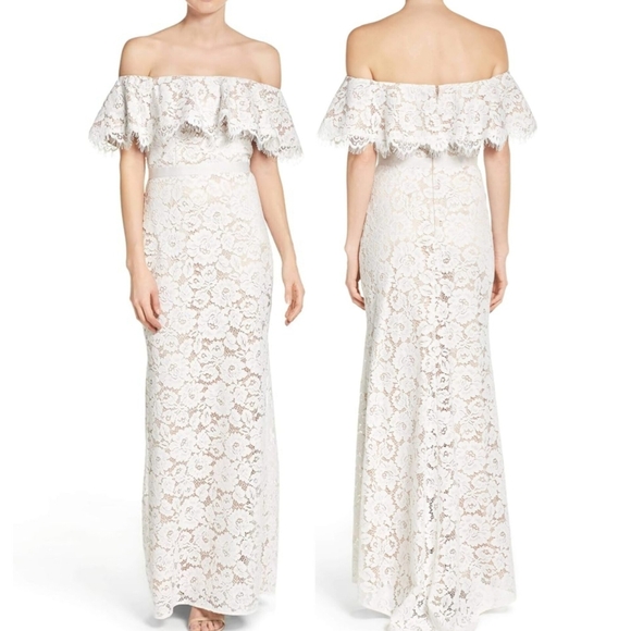🔥Eliza J Formal Ivory Off-the-Shoulder Lace Dress
